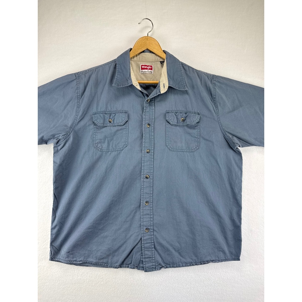 Wrangler Short Sleeve Button Down Shirt Mens XL Blue Cotton Workwear Casual